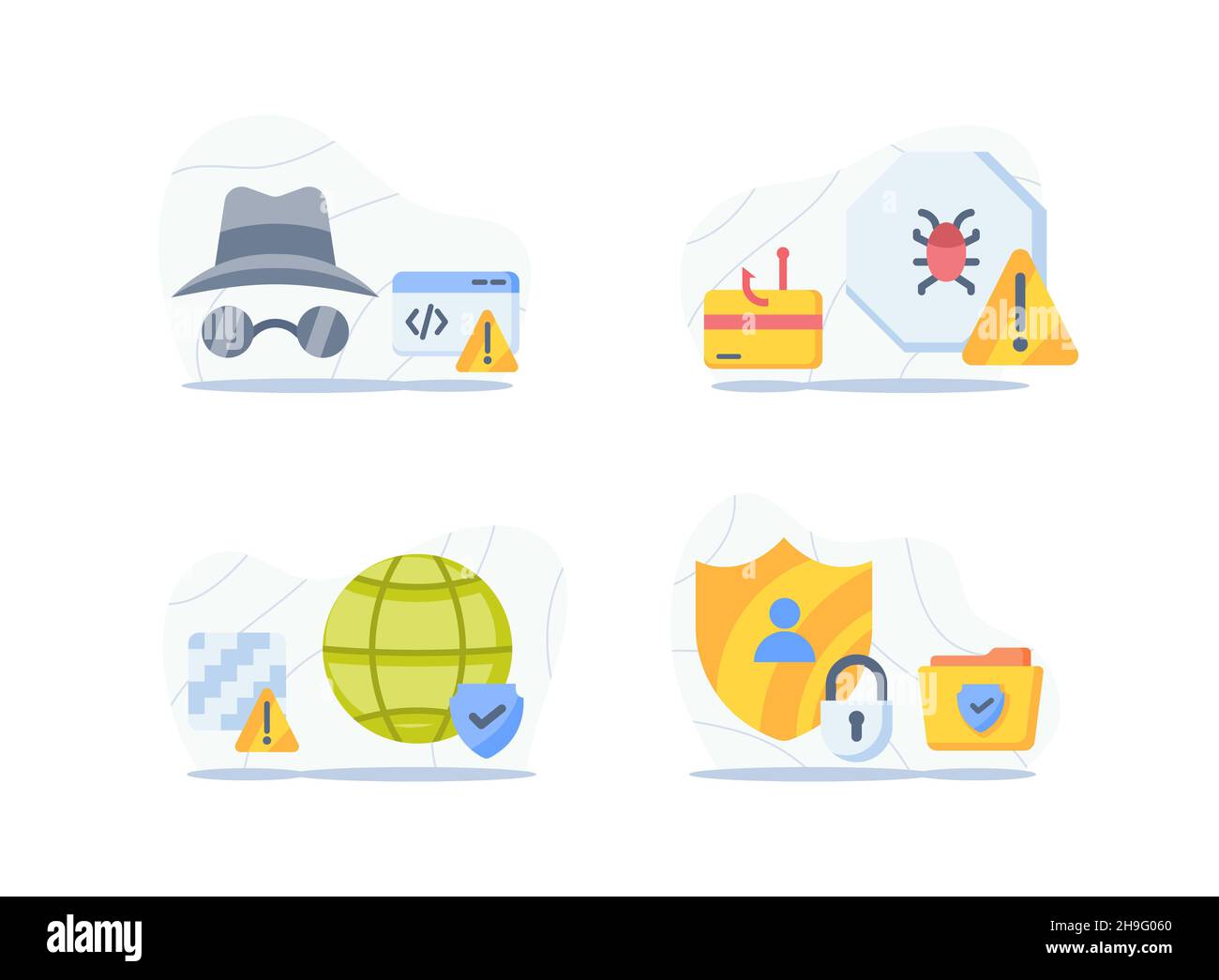 internet security concept icon set package collection with incognito secure from bugs and virus alert vector illustration Foto Stock