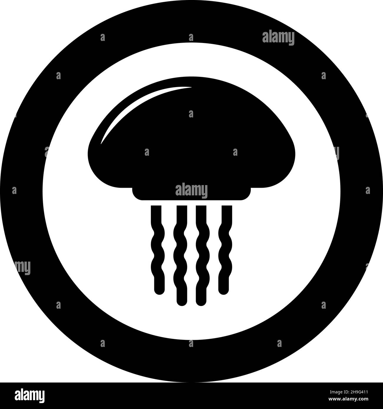 Medusa jellyfish icona in cerchio rotondo nero colore vettore immagine immagine contorno pieno stile semplice Illustrazione Vettoriale