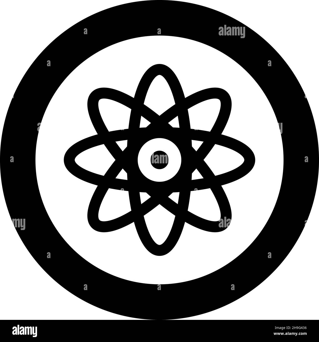 Icona del segno molecolare Atom nel cerchio rotondo colore nero illustrazione vettoriale immagine contorno solido stile semplice Illustrazione Vettoriale