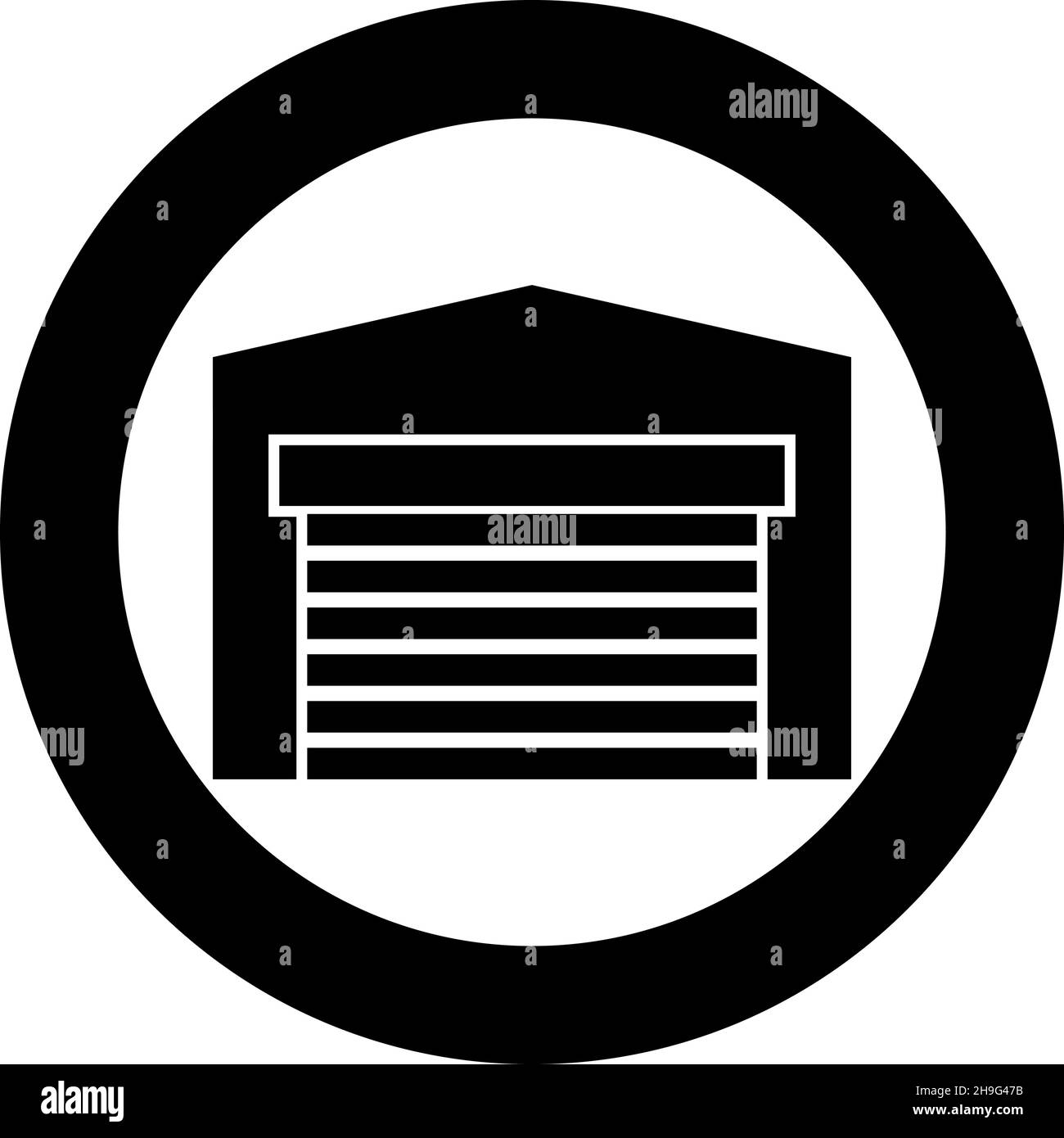 Porta garage per auto Roller shutter hangar magazzino icona in cerchio rotondo nero colore vettoriale immagine contorno pieno stile semplice Illustrazione Vettoriale