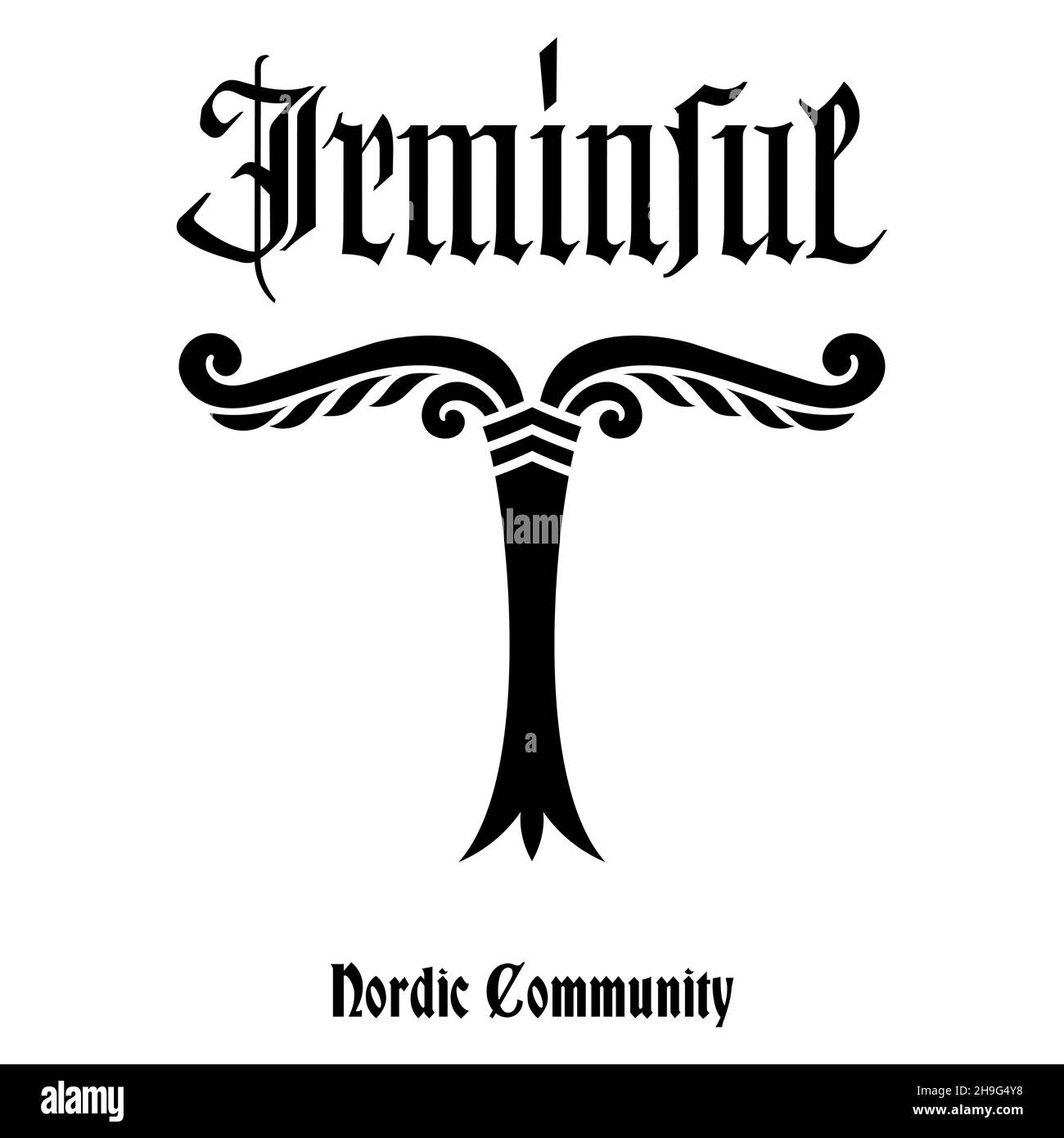 Vecchio design norreno. Immagine stilizzata dell'albero del mondo - Irminsul, dall'antica mitologia europea Illustrazione Vettoriale