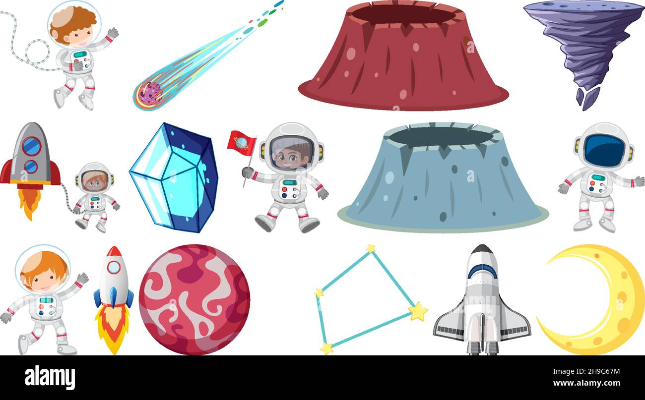 Isolato spazio fantasy gioco oggetti ed elementi set illustrazione Illustrazione Vettoriale