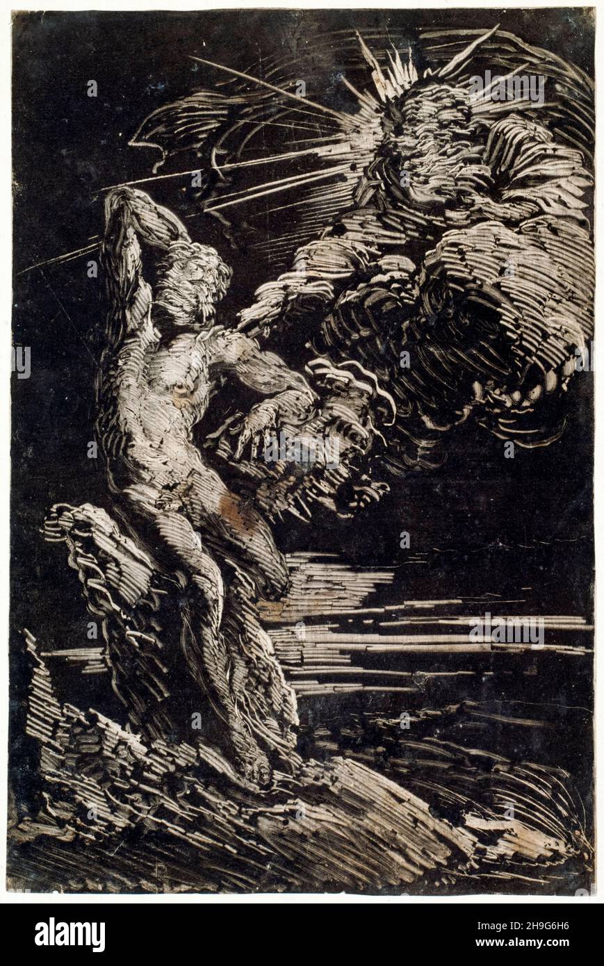 La creazione di Adamo, incisione di Giovanni Benedetto Castiglione, circa 1642 Foto Stock