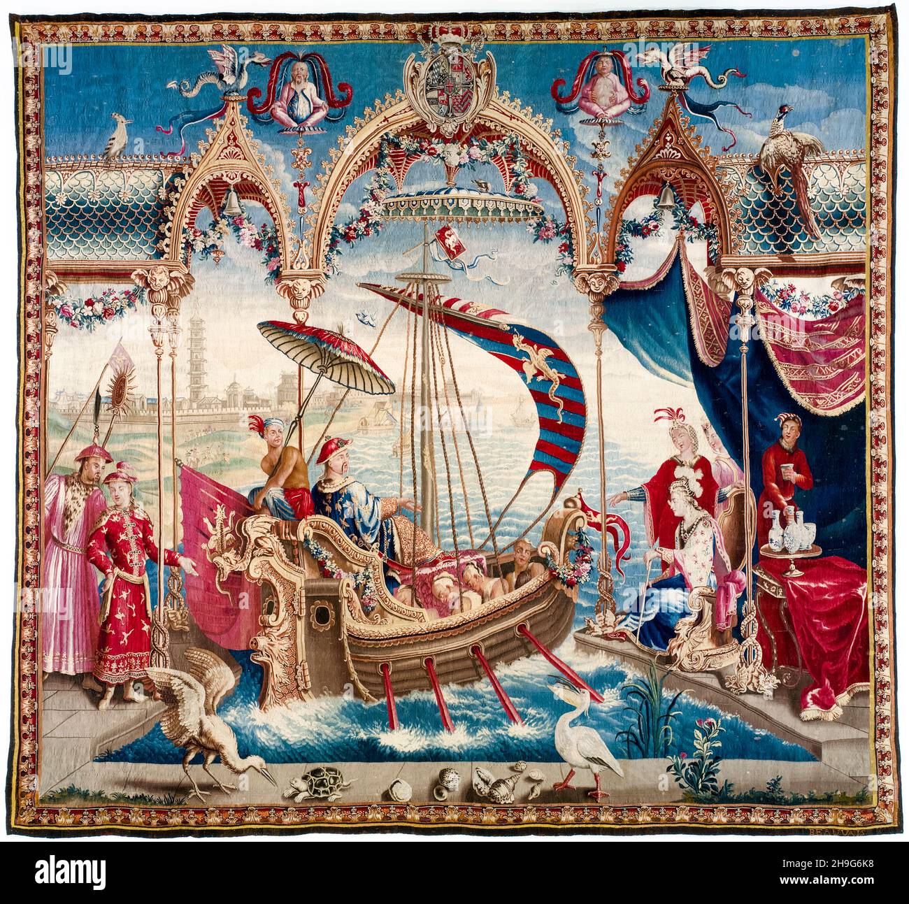 L'Imperatore vela (Shunzhi Imperatore della Cina (1638-1661) regnava 1644–1661, arazzo di Guy-Louis Vernansal (design), Manufacture Royale de Beauvais (tessuto), 1716-1722 Foto Stock