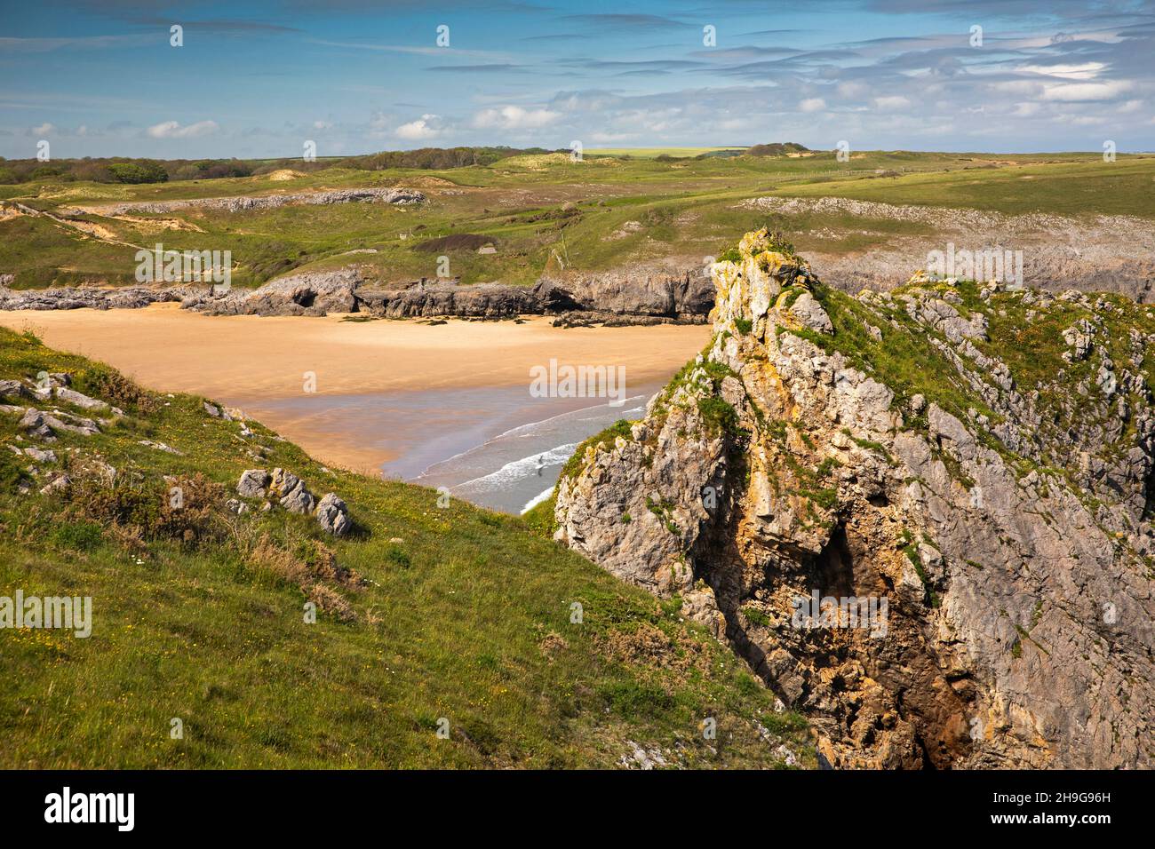 Regno Unito, Galles, Pembrokeshire, Bosherston, Broad Haven, Spiaggia da Trevallen Downs Foto Stock