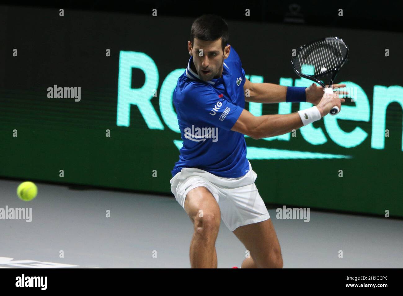 Novak Djokovic della Serbia durante le semifinali della Coppa Davis 2021, partita di tennis tra Serbia e Croazia il December3, 2021 alla Madrid Arena di Madrid, Spagna - Foto Laurent Lairys / DPPI Foto Stock