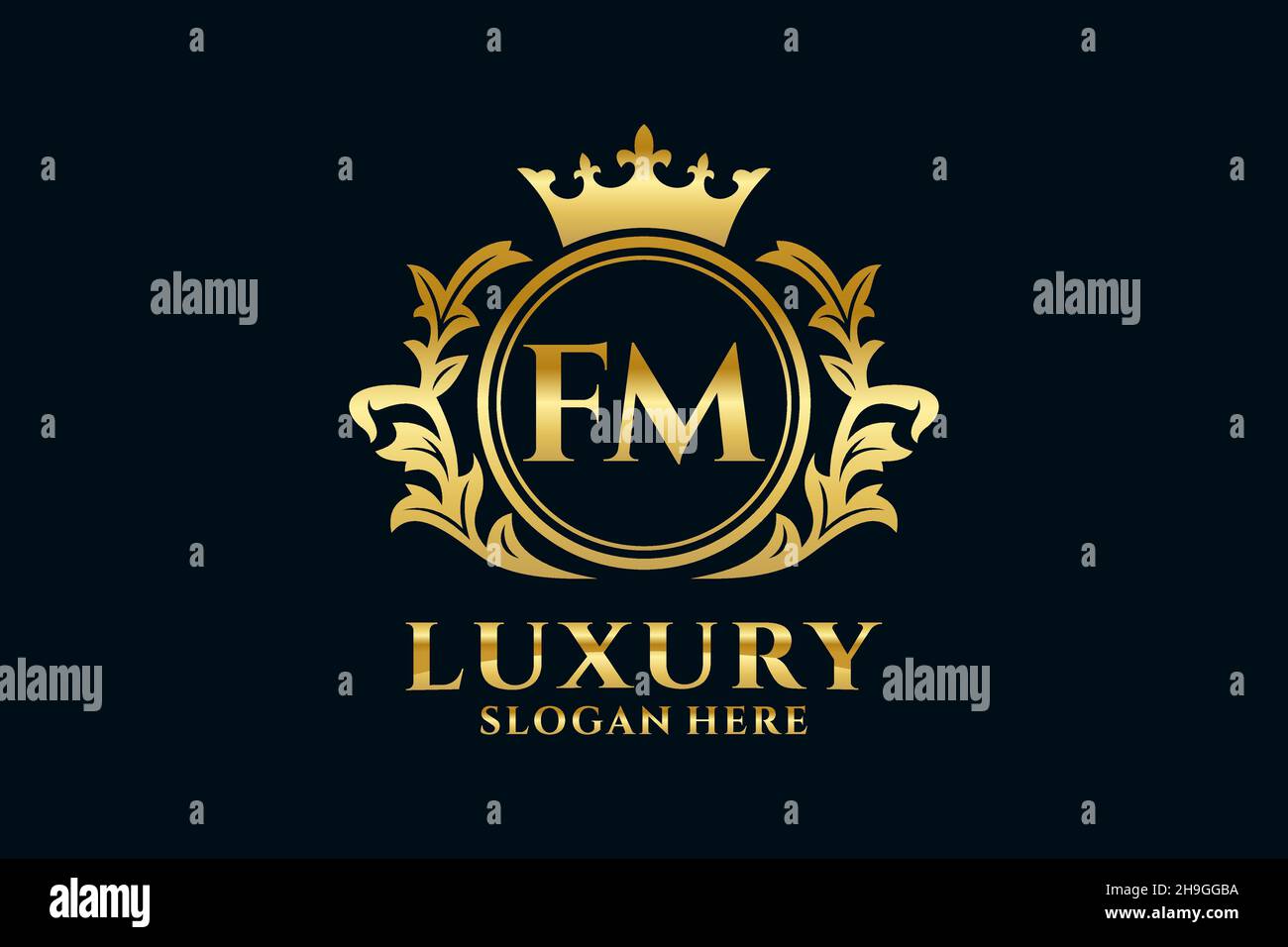 Modello di logo FM Letter Royal Luxury in grafica vettoriale per progetti di branding di lusso e altre illustrazioni vettoriali. Illustrazione Vettoriale