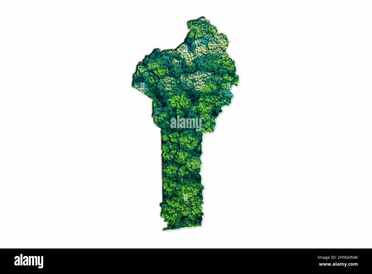 Green Forest Mappa del Benin, su sfondo bianco Foto Stock