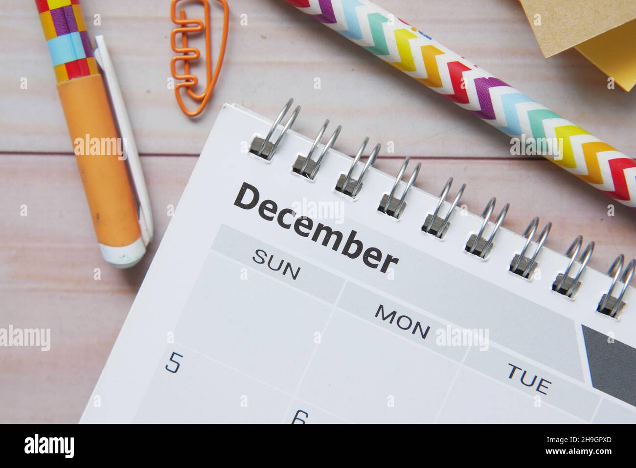 Dettaglio di un calendario con un mese di dicembre Foto Stock