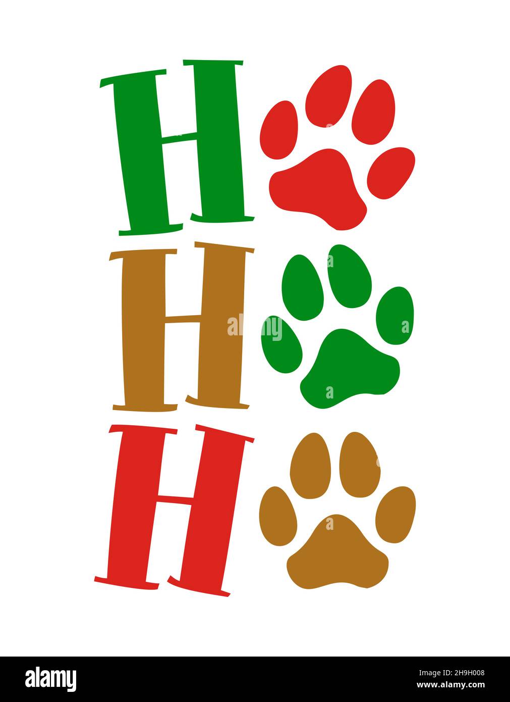 Ho ho ho ho - Natale a forma di cane e zampe di gatto per il regalo tag. Impronte disegnate a mano per biglietti d'auguri natalizi, inviti. Adatto per t-shirt, tazza, rottami b Illustrazione Vettoriale