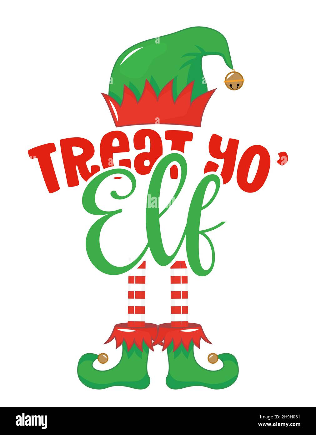 Trattare il vostro Elf (si tratta) - frase per i vestiti di Natale o brutti maglioni. Lettere disegnate a mano per biglietti d'auguri di Natale, inviti. Ottimo per Illustrazione Vettoriale