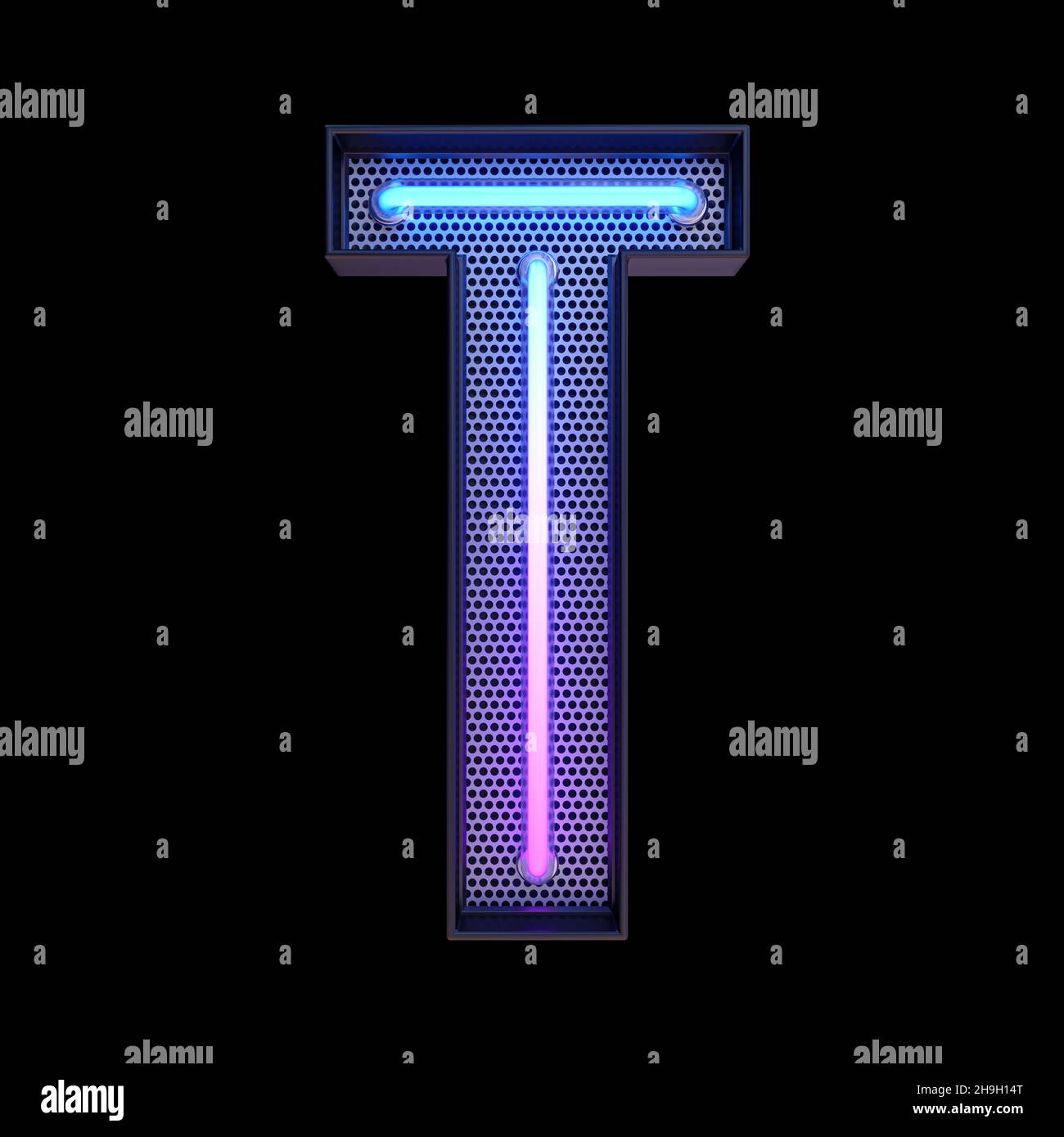 Neon retro Light Alphabet lettera T isolato su sfondo nero con Clipping Path. illustrazione 3d. Foto Stock