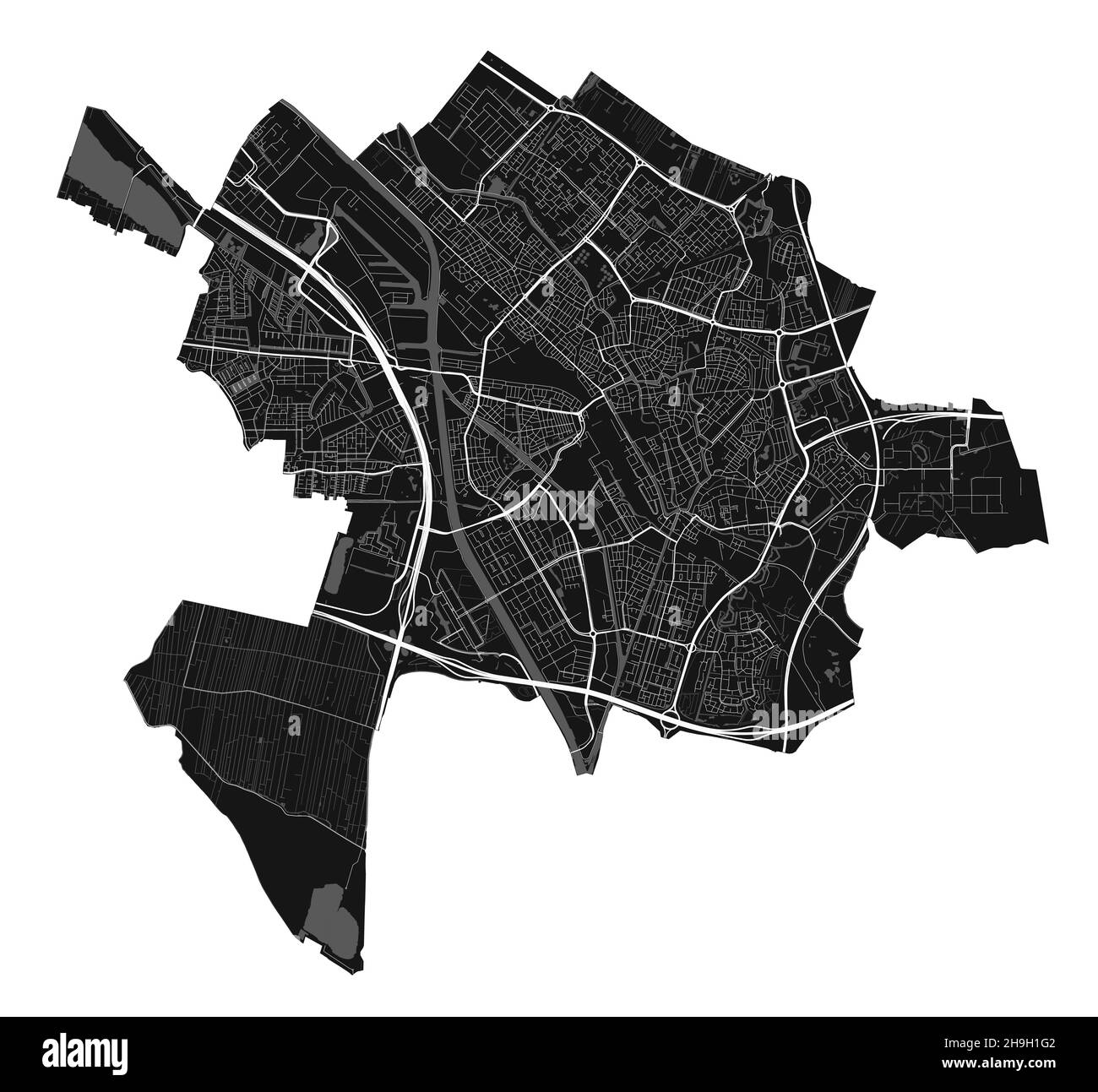 Mappa di Utrecht. Mappa vettoriale dettagliata dell'area amministrativa della città di Utrecht. Paesaggio urbano poster vista aria metropolitana. Terra nera con strade bianche, strade e Illustrazione Vettoriale