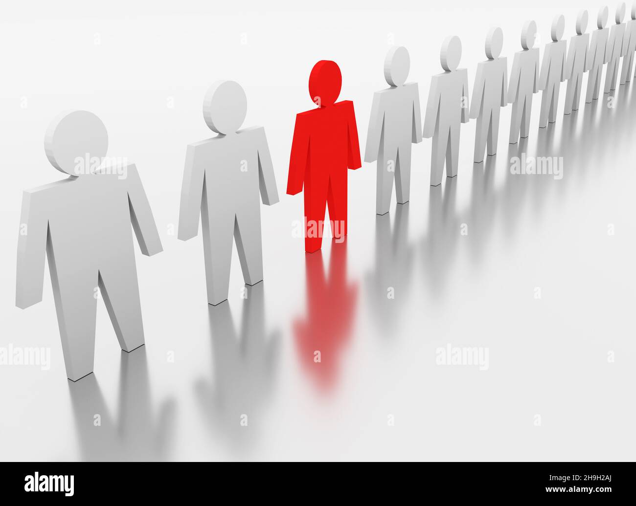 Illustrazione dei concetti di business e individualità. Leadership in team. Persone rosse e bianche. 3d rendering Foto Stock