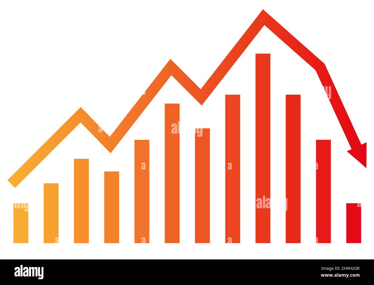 Grafico con rapporto di riduzione. Diagramma con la recessione e il progresso di fallimento. Illustrazione del vettore commerciale e finanziario Illustrazione Vettoriale