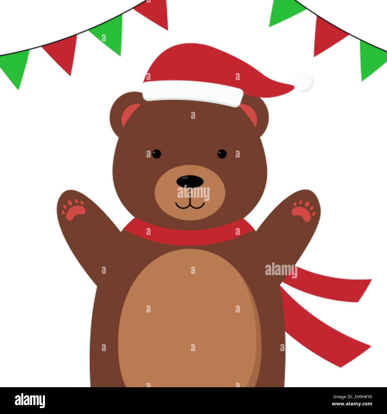 Un carino orso di Natale cartoon con ghirlande Illustrazione Vettoriale