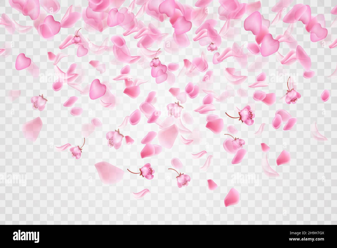 Natura orizzontale background.Pink cadere sakura petali e fiori. Illustrazione Vettoriale