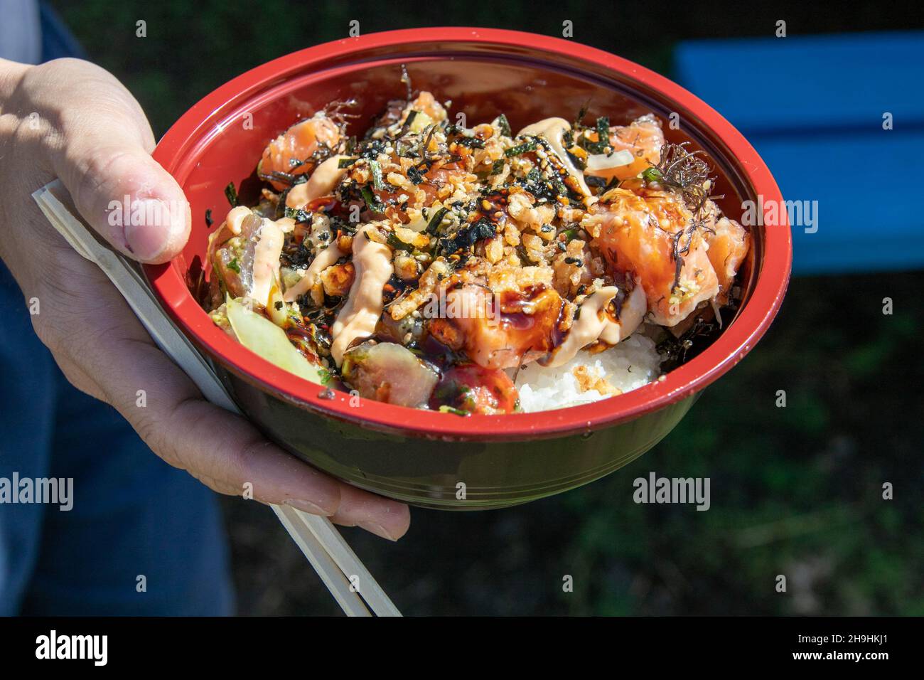 Poke Bowl, Lawaia Fish Company, Lihue, Kauai, Hawaii Foto Stock