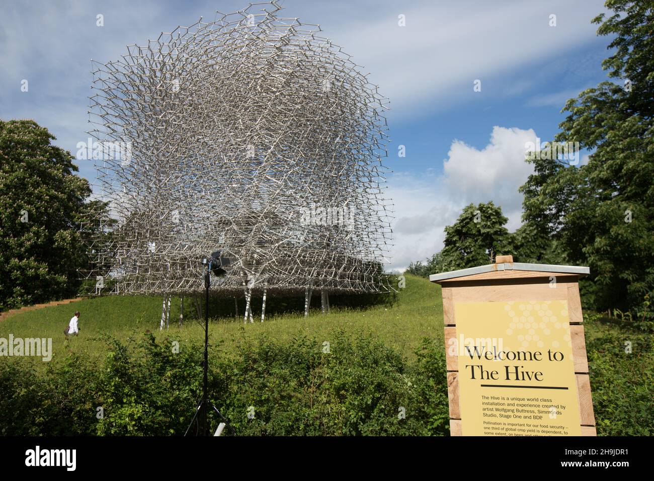 Il padiglione Hive è presentato presso Kew Gardens, Londra. Progettato da Wolfgang Buttress e creato da BDP, l'Hive è un premiato padiglione che richiama l'attenzione sul ruolo delle api nella catena alimentare globale. Foto Stock
