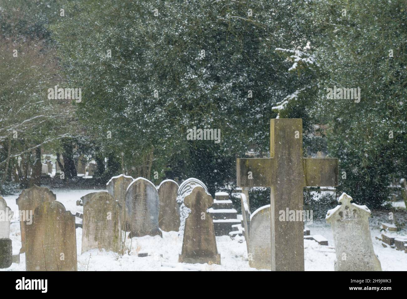 Scene nel cimitero di Hanwell dopo l'arrivo della cosiddetta bestia dal freddo est snap a Londra. Data foto: Mercoledì 28 febbraio 2018. Il credito fotografico dovrebbe essere: Richard Grey/EMPICS Entertainment Foto Stock