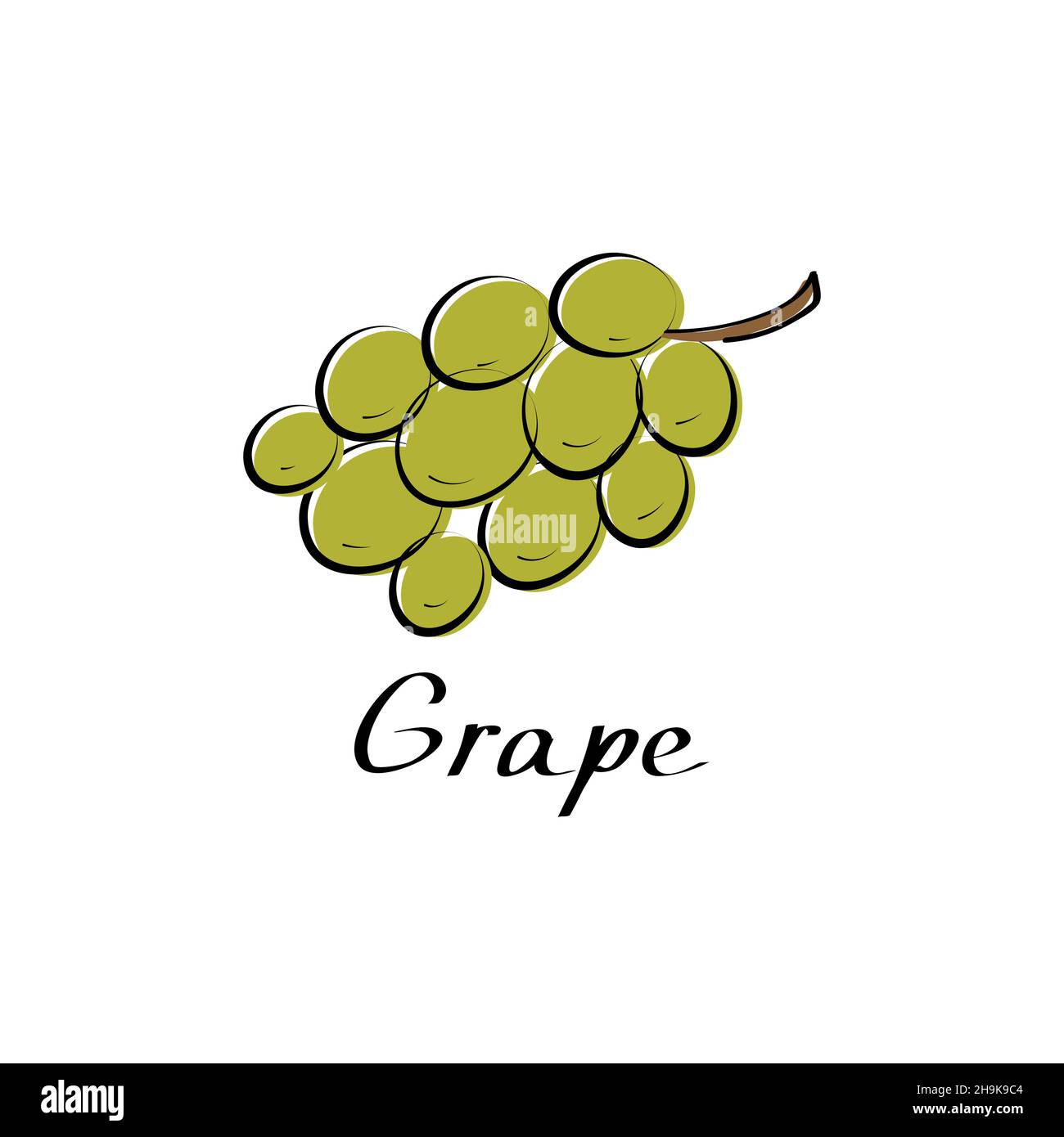 Illustrazione piatta del cartone animato del vettore dell'uva. Grappolo di vite. Frutta fresca alla bacche e logo vegetale. Illustrazione Vettoriale