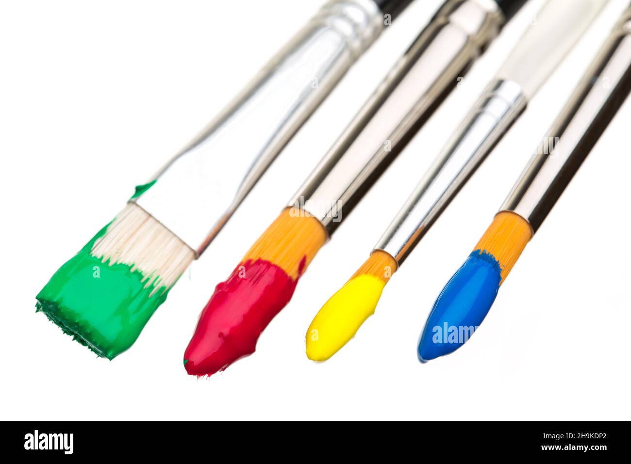 pennello, vernice, rosso, blu, verde, bianco, gocce, colori, sfondo, grande, spazzola per capelli, colorata, colorata, gialla, molti, isolato, spesso, opzionale, creativit Foto Stock