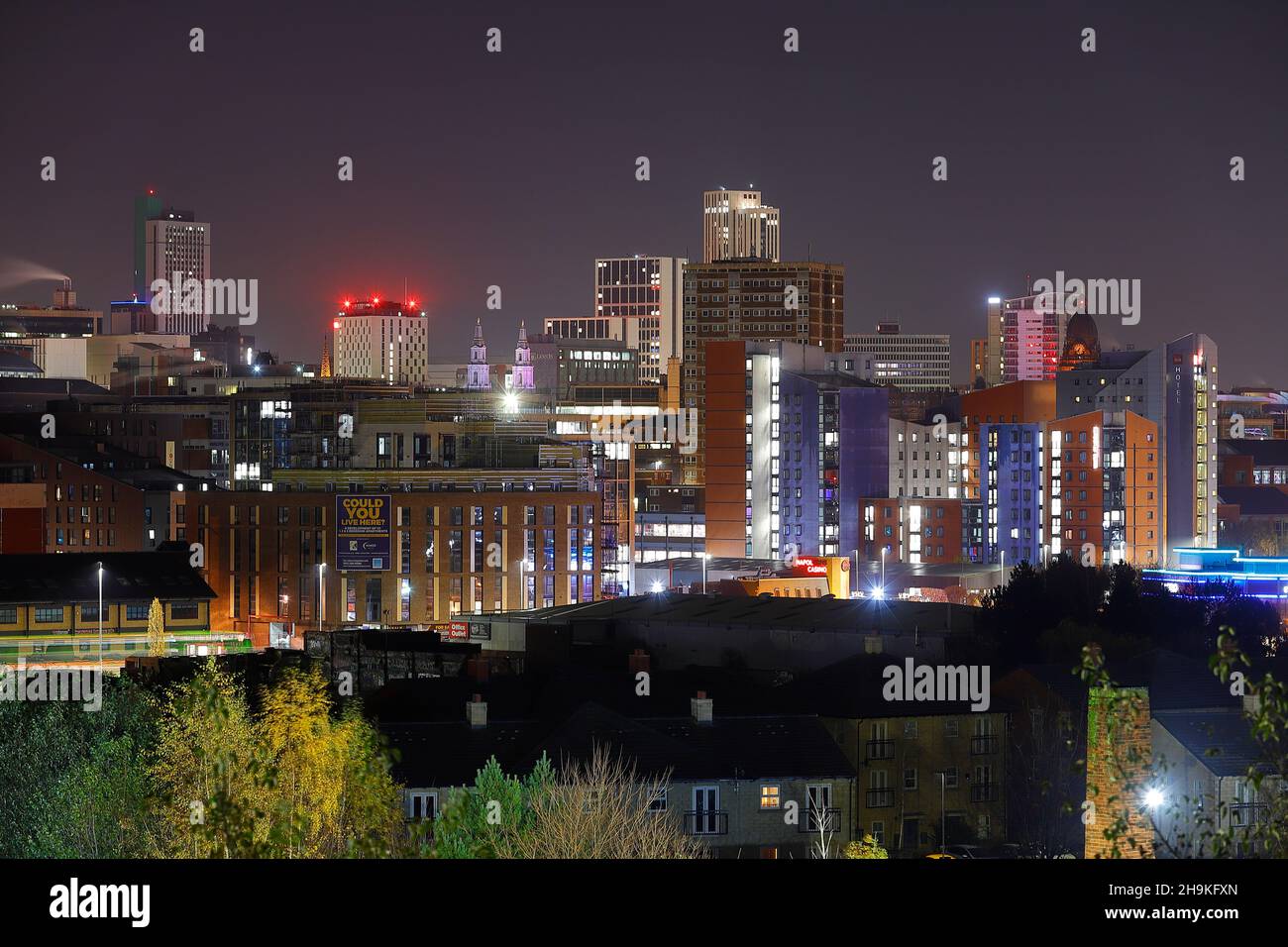 Leeds City Skyline di notte Foto Stock