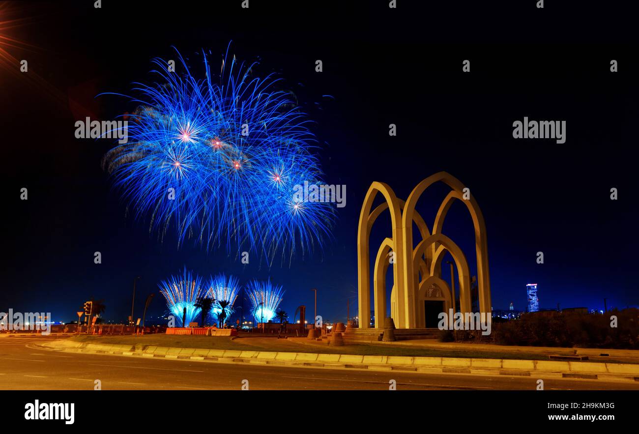 Fuochi d'artificio a Doha, QATAR Foto Stock
