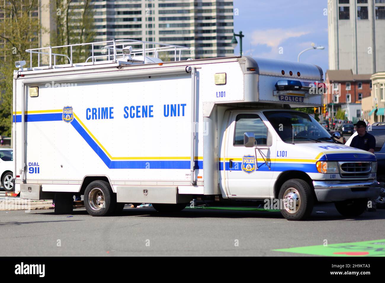 Un camion della scena di crimine del Dipartimento di polizia di Philadelphia. Foto Stock