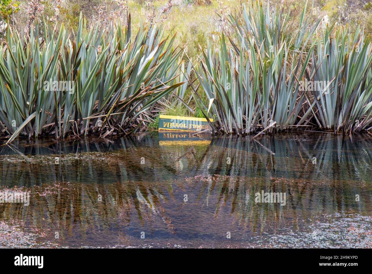 Specchio Laghi segno riflesso in acqua Foto Stock
