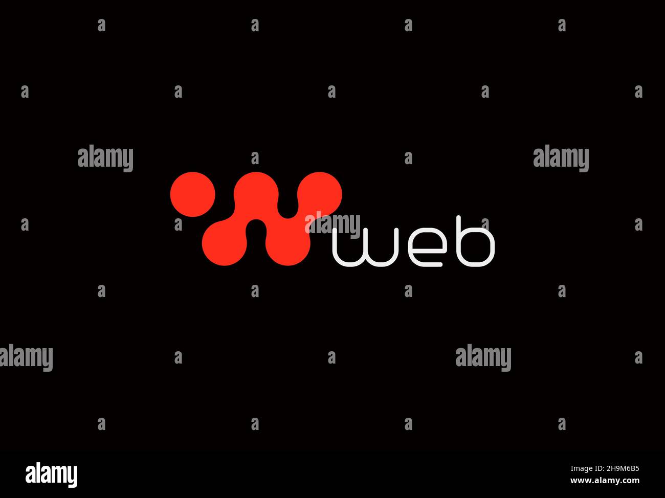 Icona del logo Web, lettera astratta W, modello di logotipo Dots CONNECT per laboratori chimici, sistemi IT, tecnologie biomediche e di comunicazione digitale Illustrazione Vettoriale