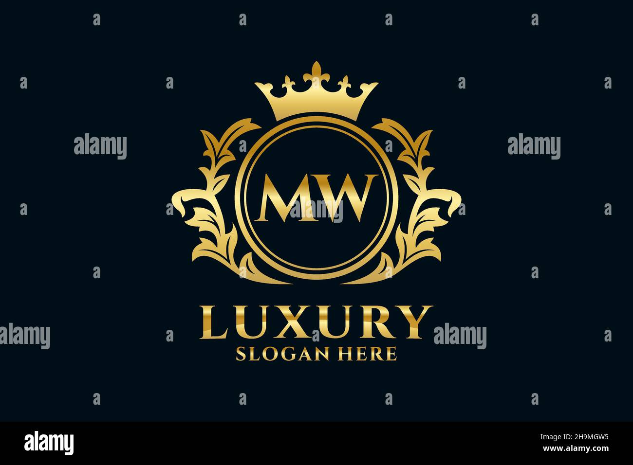 Modello di logo MW Letter Royal Luxury in grafica vettoriale per progetti di branding di lusso e altre illustrazioni vettoriali. Illustrazione Vettoriale