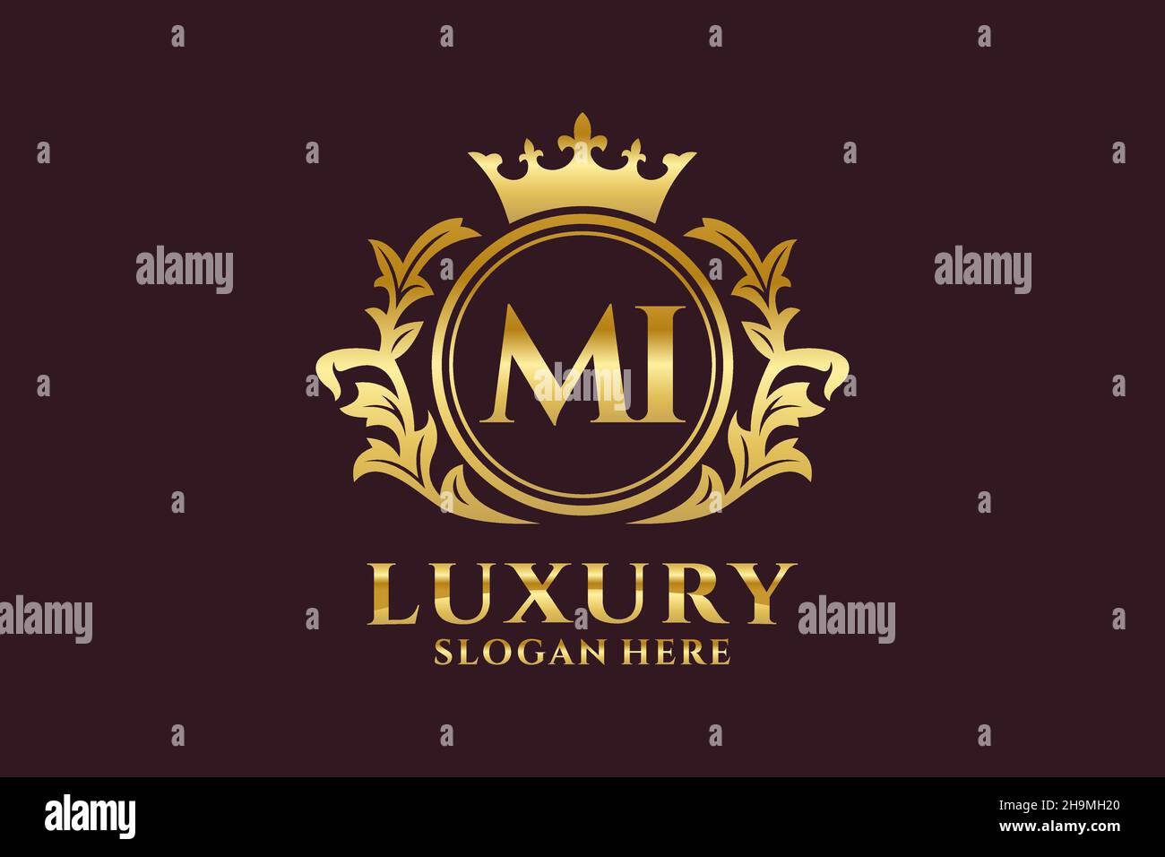 MODELLO DI LOGO MI Letter Royal Luxury in grafica vettoriale per progetti di branding di lusso e altre illustrazioni vettoriali. Illustrazione Vettoriale