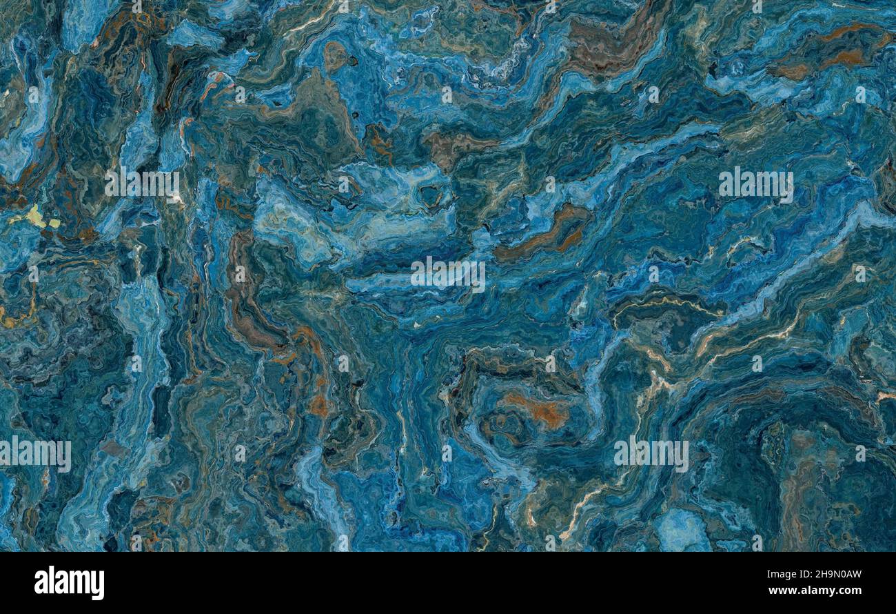 Colorate piastrelle di marmo blu con inclusioni d'oro. 2d illustrazione Foto Stock