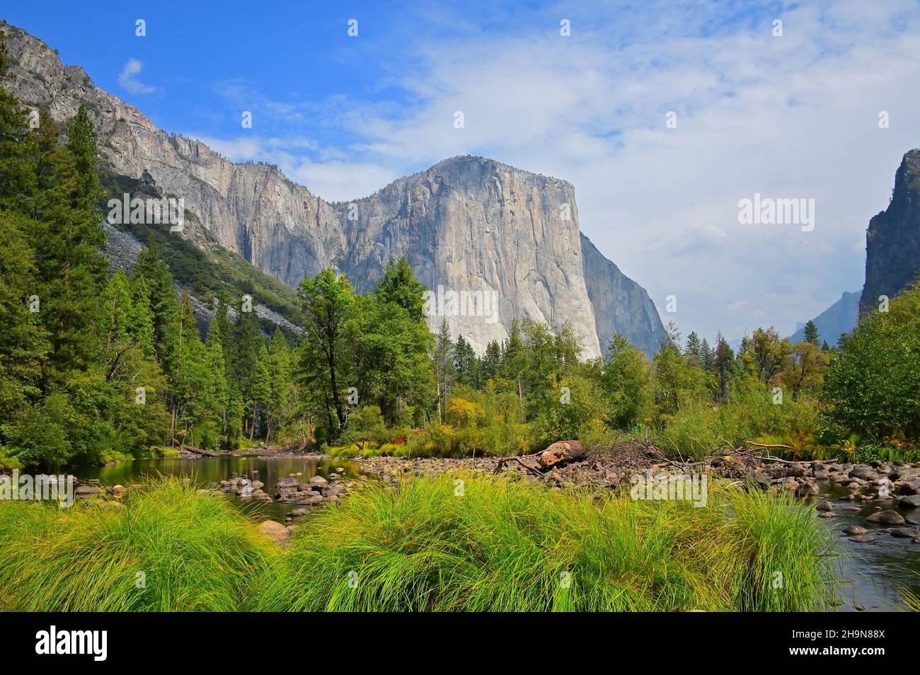 El Capitan e il fiume Merced nel Parco Nazionale di Yosemite Foto Stock