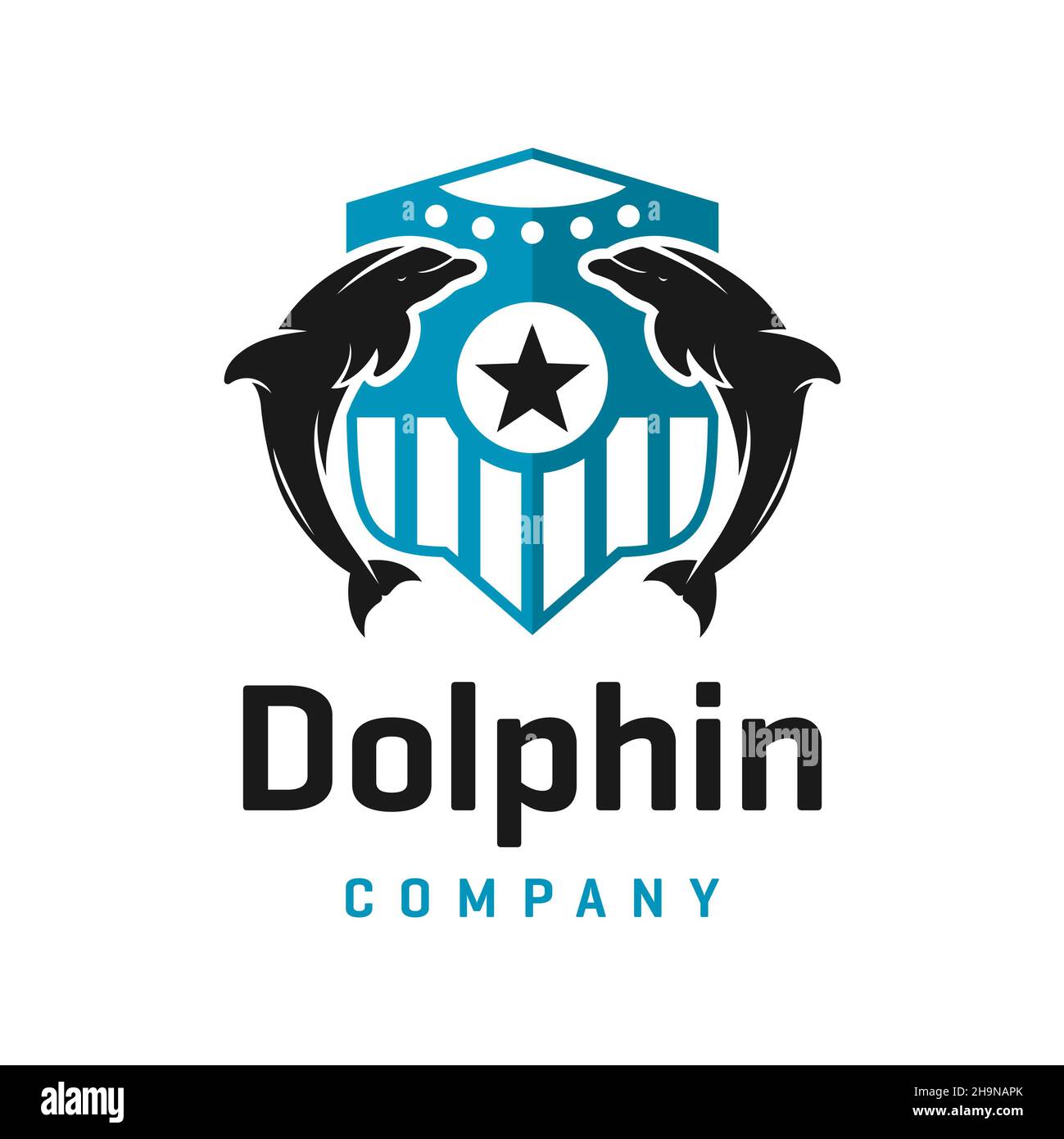 modello di design del logo dolphin shield Foto Stock