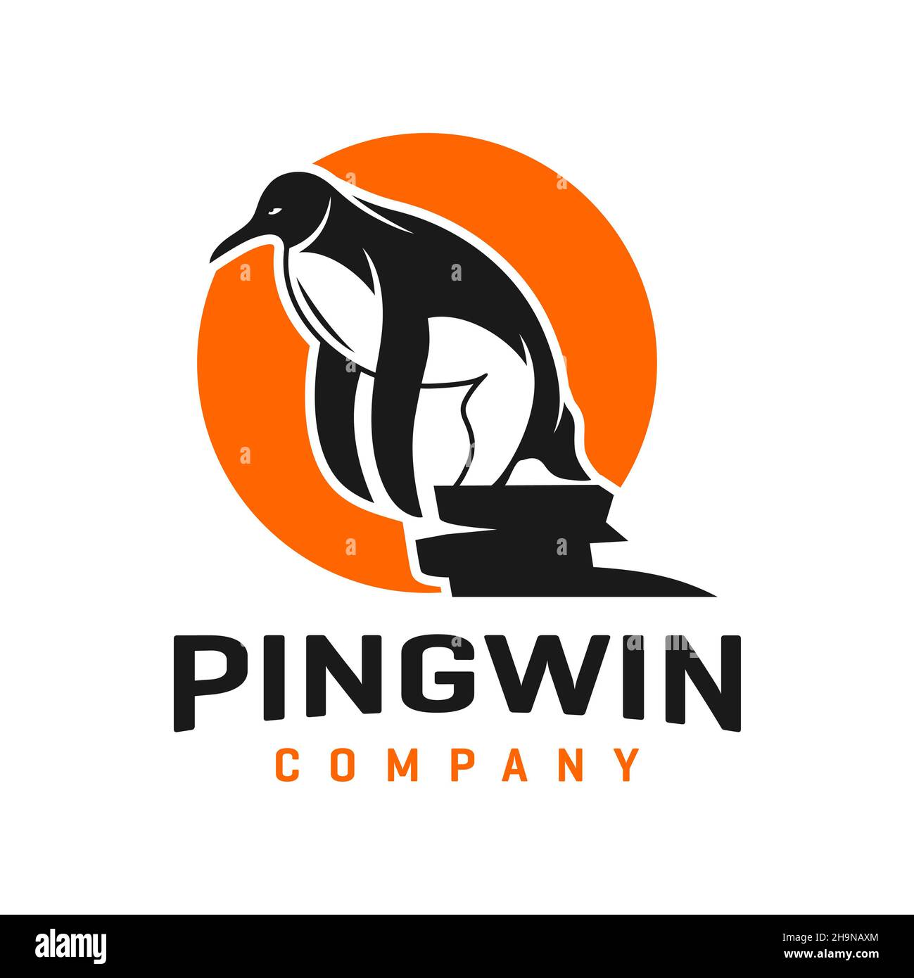 disegno del logo del pinguino e del sole Foto Stock