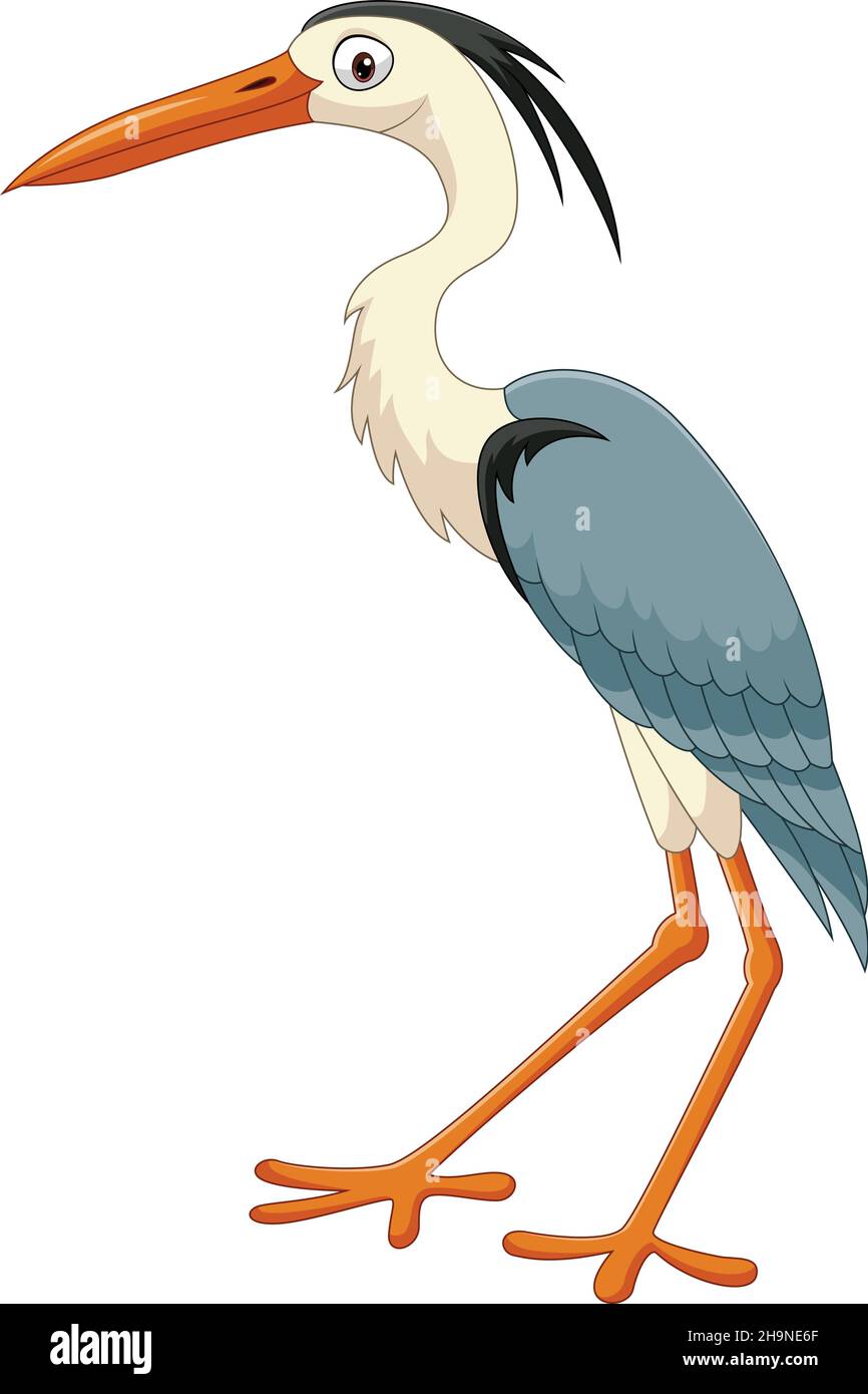 Fumetto divertente gru uccello su sfondo bianco Illustrazione Vettoriale