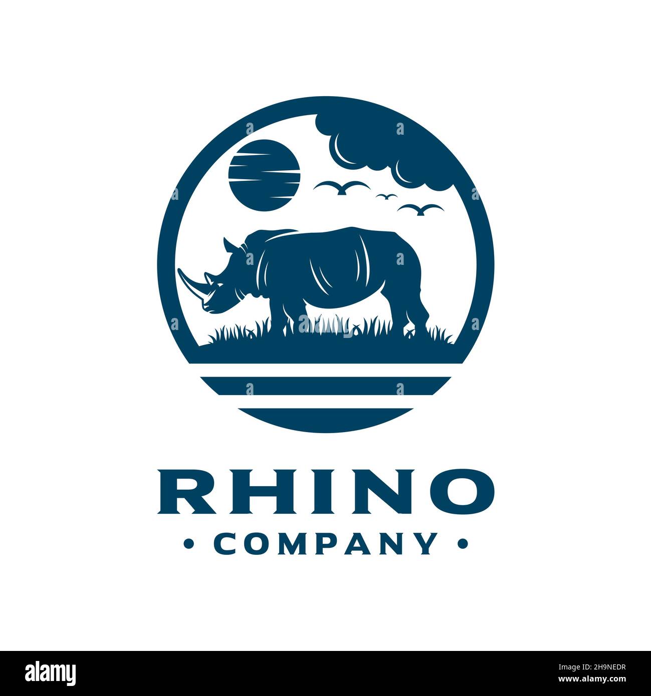 logo design del paesaggio di rinoceronti in natura Foto Stock