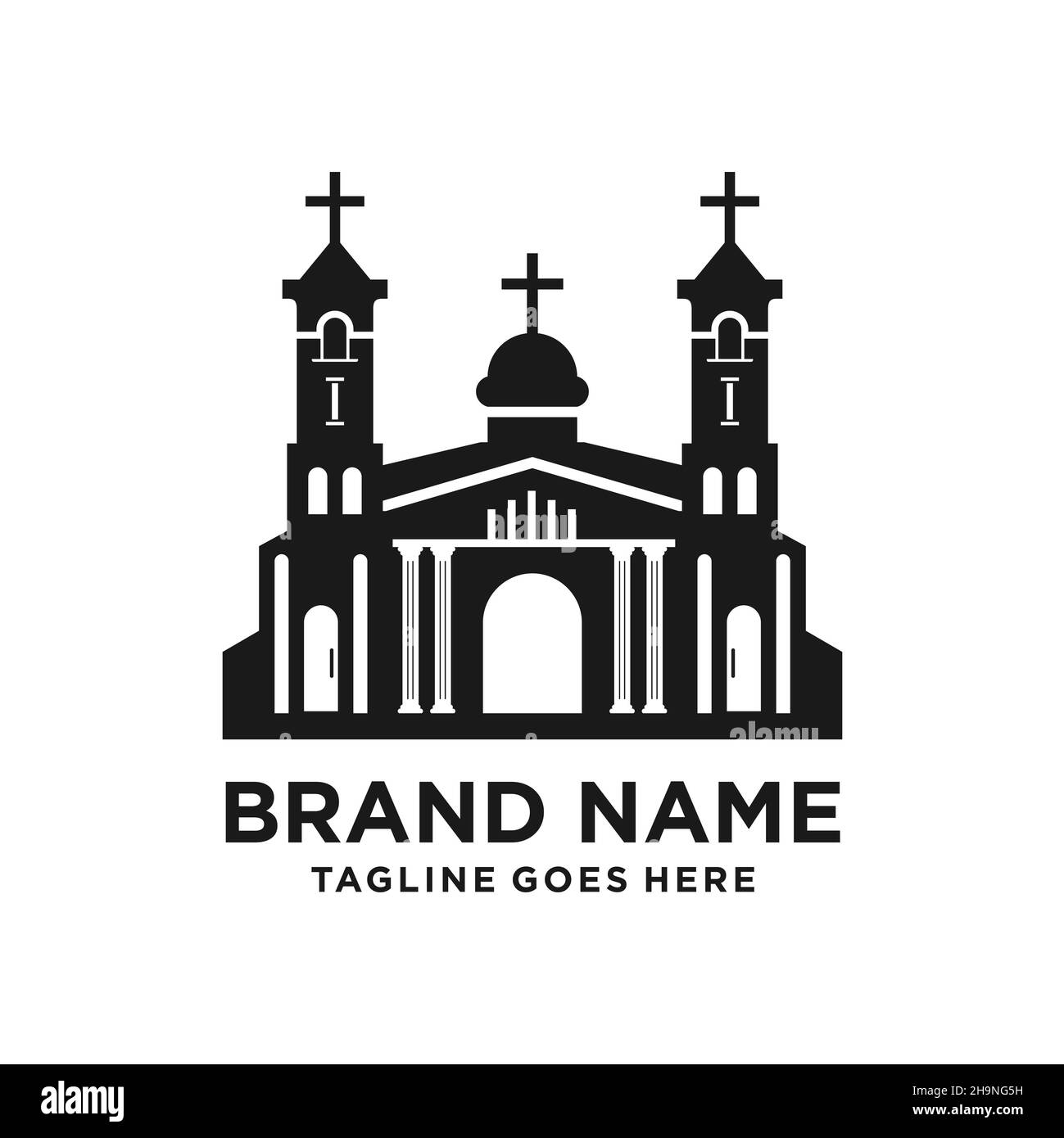 design del logo della silhouette dell'edificio della chiesa Foto Stock