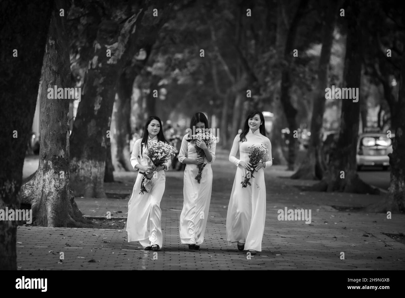 Abito tradizionale vietnamita l'Ao dai è uno dei costumi indispensabili del popolo vietnamita. Ao dai onora la bellezza discreta, le curve dolci di Foto Stock