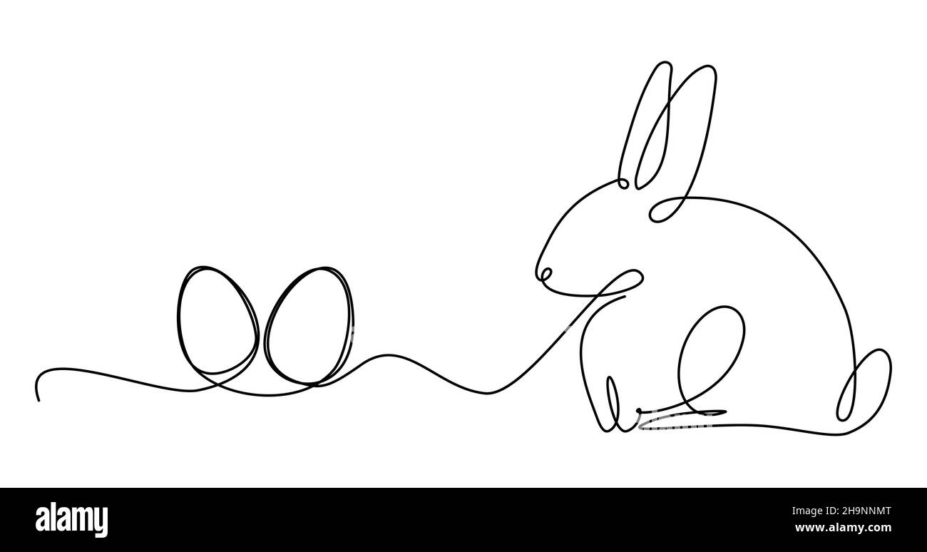 Coniglietto pasquale disegno continuo di una linea. Coniglio con uova semplice immagine. Illustrazione vettoriale minimalista. Illustrazione Vettoriale