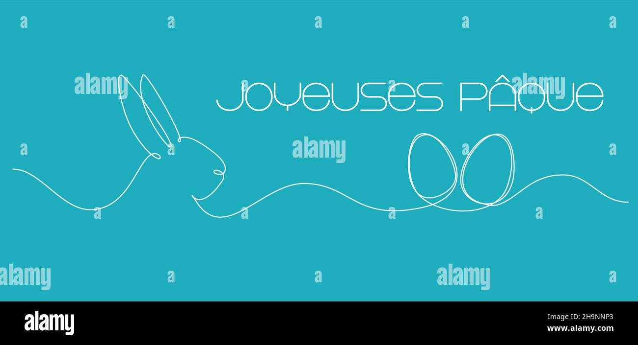 Coniglietto pasquale disegno continuo di una linea. Buona Pasqua in francese. Immagine semplice coniglio. Illustrazione vettoriale minimalista. Illustrazione Vettoriale