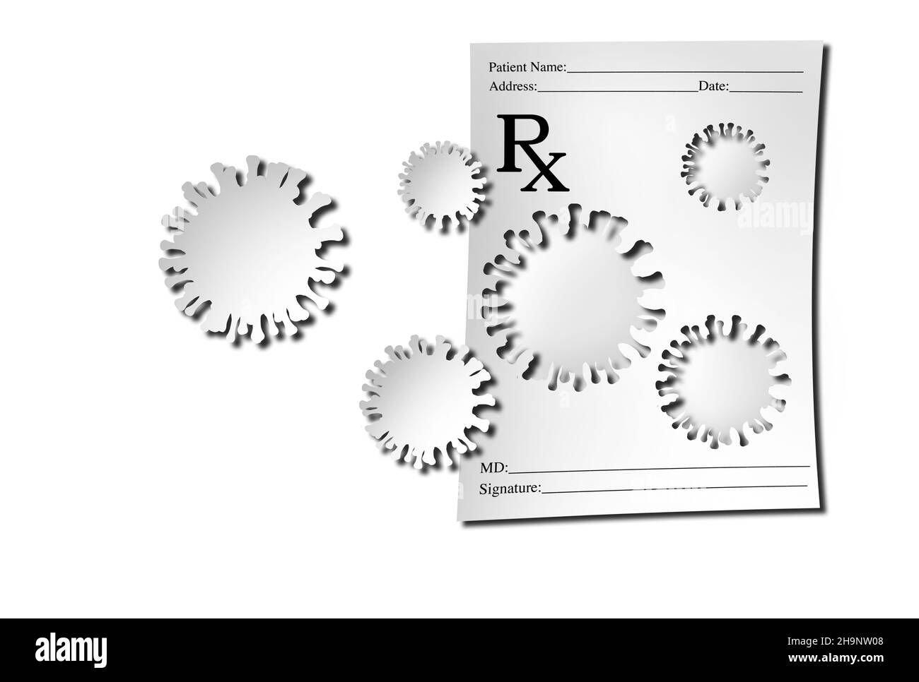 Prescrizione del virus medicina e infezione concetto di farmaco come un medico prescritto oltre i farmaci da banco come un trattamento di infezione virale. Foto Stock