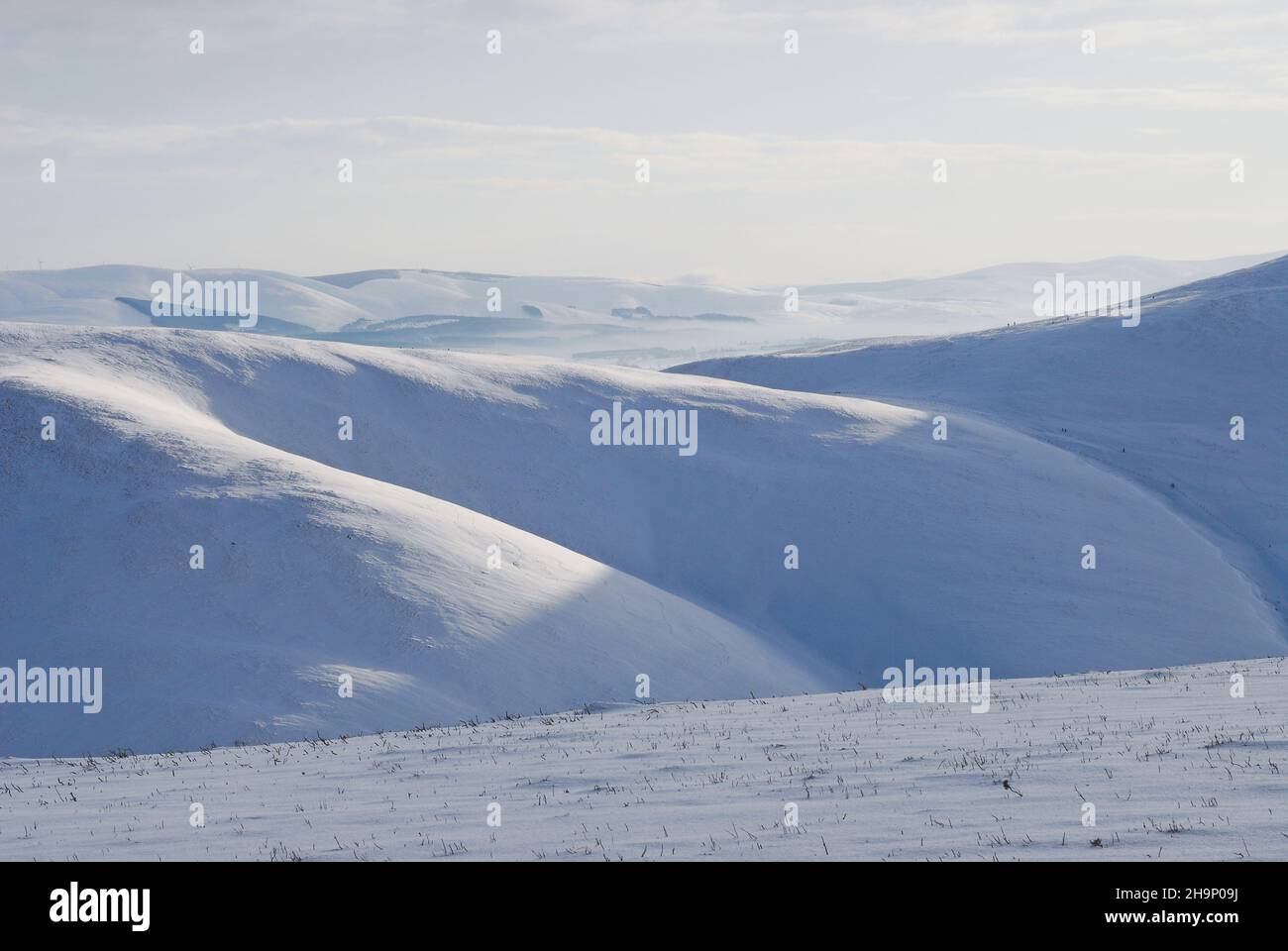 Scena invernale dalle colline del Pentland durante l'inverno nevoso del 2009/2010. Foto Stock