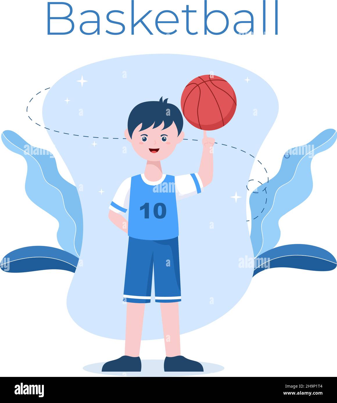 Happy Young Man giocando Basket Flat Design Illustrazione indossando Basket uniforme in Outdoor Court per sfondo, poster o banner Illustrazione Vettoriale