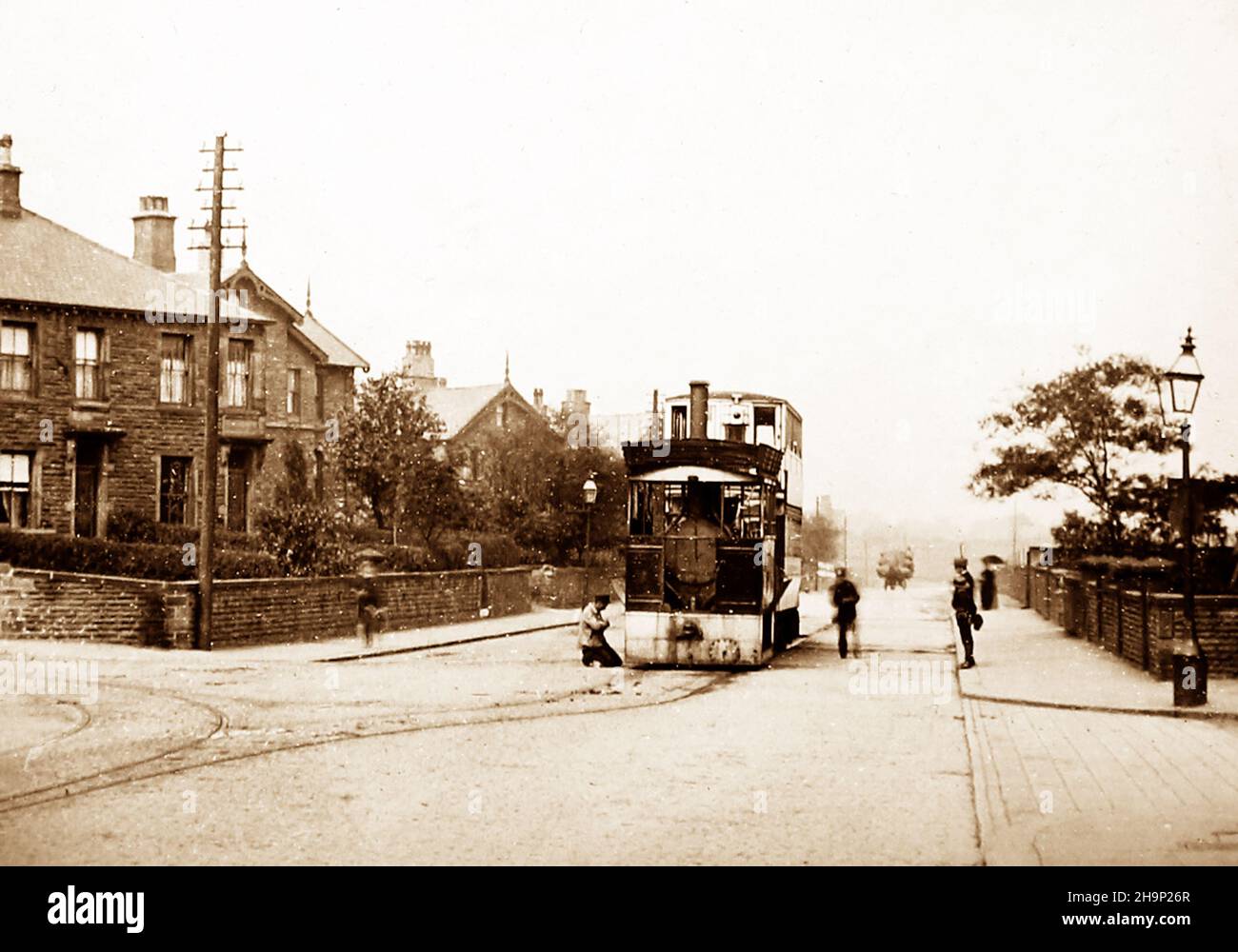 Rottura del tram a vapore, Thornbury, inizio 1900s Foto Stock