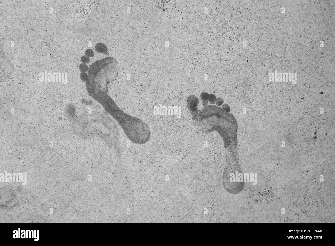 Impronta maschio bagnata su superficie in calcestruzzo, vista dall'alto Foto Stock