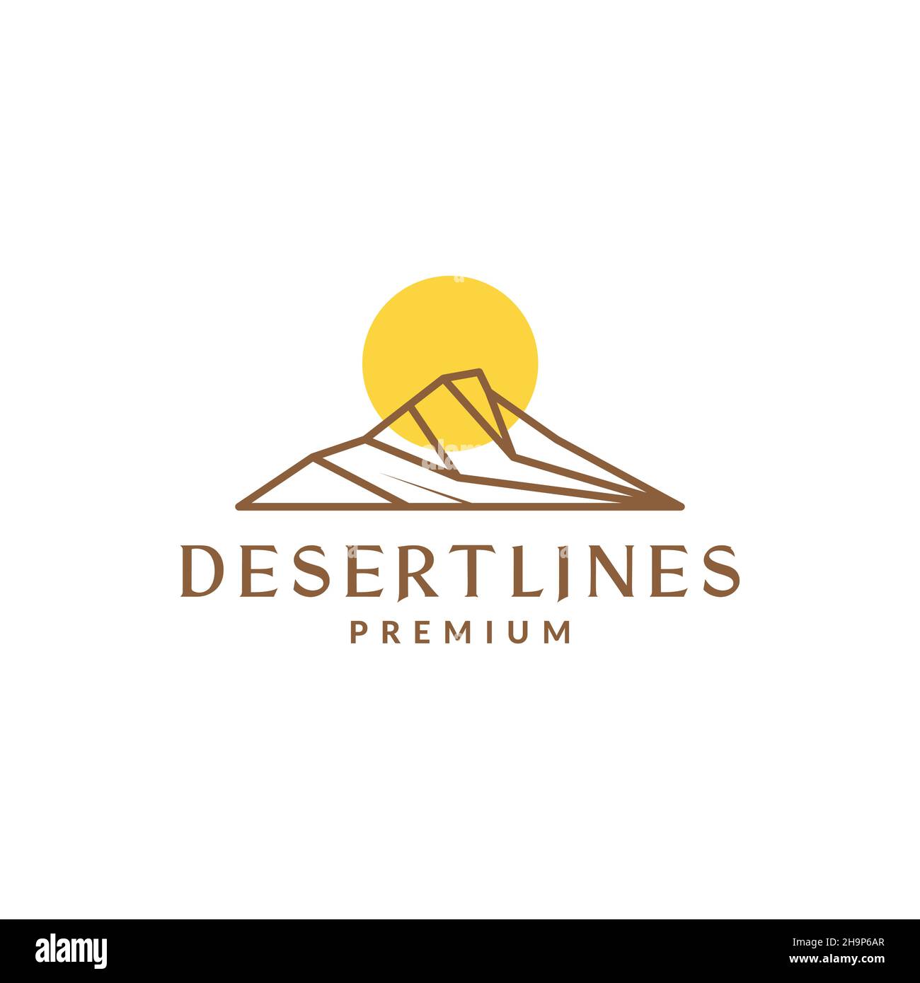 vintage linea del deserto fresco con il logo del tramonto simbolo icona vettore disegno grafico idea creativa Illustrazione Vettoriale