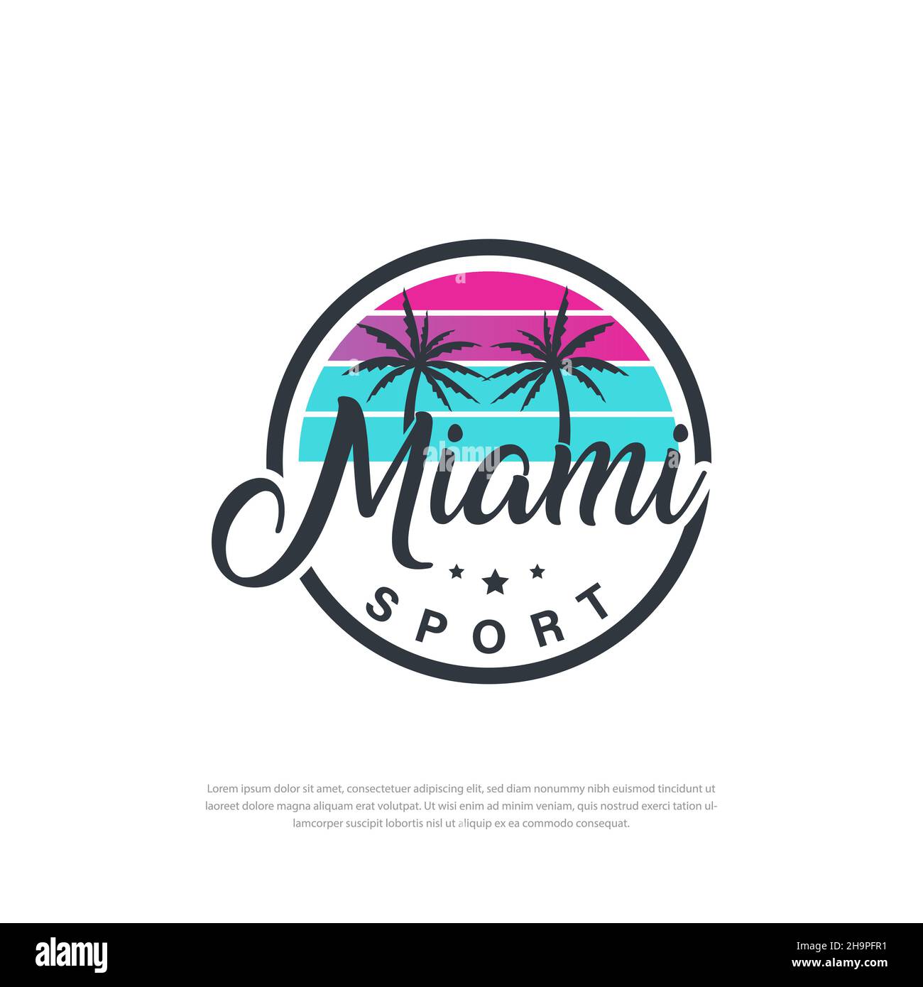 Testo del logo miami sport Illustration Park,Outdoor,insegne,Symbol,Beach,Palm,Vector Illustrazione Vettoriale